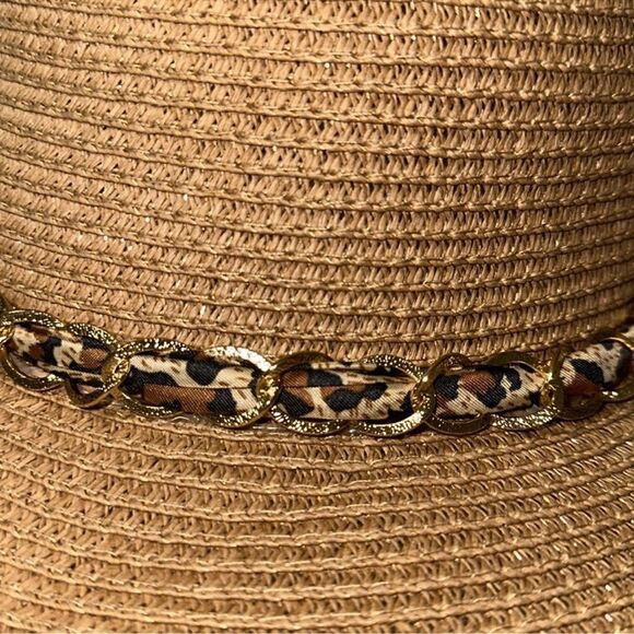 Tan Leopard Gold Tone Chain Scarf Puerto Rico Floppy Hat - Picture 6 of 6